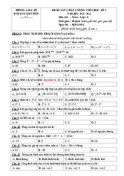 Đề cuối học kỳ 1 Toán 6 năm 2023 – 2024 phòng GD&ĐT Cẩm Thủy – Thanh Hóa