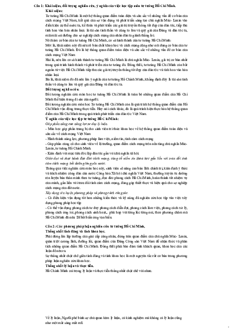 Đề cương ôn tập | Tư tưởng Hồ Chí Minh | Đại học Thương mại