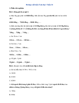 Phiếu bài tập cuối tuần Toán lớp 3 - Tuần 34 ( cơ bản ) |  Cánh Diều