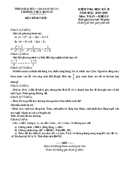 Đề kiểm tra học kỳ 2 Toán 8 năm 2019 – 2020 trường THCS Bàn Cờ – TP HCM