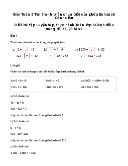 Tìm thành phần chưa biết của phép tính: Giải bài tập Luyện tập, thực hành Toán lớp 3 Cánh diều trang 76, 77, 78 tập 2