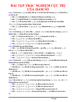 Câu hỏi trắc nghiệm Toán 12 Bài 2: Cực trị của hàm số (có đáp án)