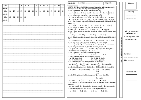 Đề giữa kỳ 1 Toán 10 năm 2022 – 2023 trường THPT Hương Khê – Hà Tĩnh