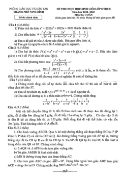 Đề học sinh giỏi Toán 8 năm 2022 – 2023 phòng GD&ĐT thành phố Ninh Bình