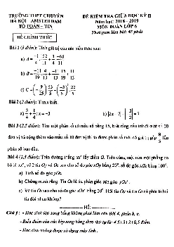 Đề kiểm tra giữa HK2 Toán 6 năm 2018 – 2019 trường chuyên Hà Nội – Amsterdam