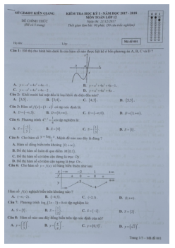 Đề thi HK1 Toán 12 năm học 2017 – 2018 sở GD và ĐT Kiên Giang