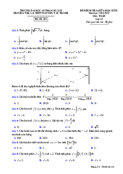Đề thi giữa kỳ 2 Toán 12 năm 2020 – 2021 trường Nguyễn Tất Thành – Hà Nội