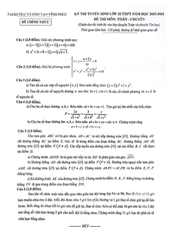 Đề tuyển sinh lớp 10 môn Toán (chuyên) năm 2023 – 2024 sở GD&ĐT Vĩnh Phúc