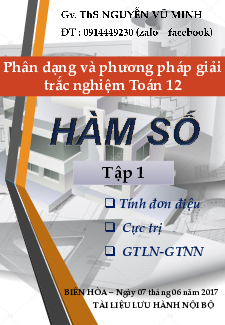 Phân dạng và phương pháp giải trắc nghiệm chuyên đề hàm số – Nguyễn Vũ Minh (Tập 1) Toán 12