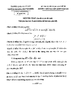 Đề tuyển sinh vào lớp 10 năm 2021 trường THPT chuyên KHTN – Hà Nội