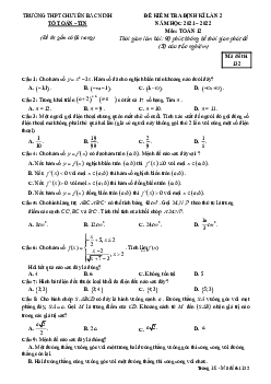 Đề kiểm tra định kì lần 2 Toán 12 năm 2021 – 2022 trường THPT chuyên Bắc Ninh