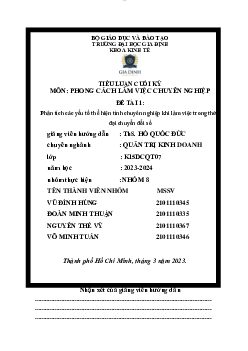 Phân tích các yếu tố thể hiện tính chuyên nghiệp khi làm việc trong thời đại chuyển đổi số - Tiểu luận môn Phong cách làm việc chuyên nghiệp | Đại học Gia Định