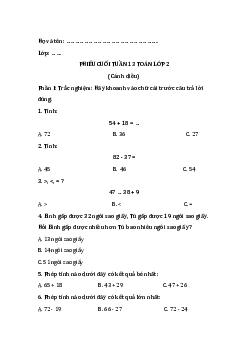 Bài tập cuối tuần Toán lớp 2 Cánh diều Tuần 13