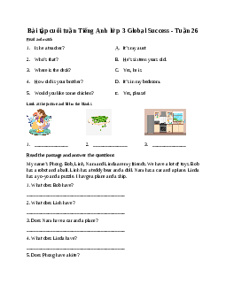 Bài tập cuối tuần Tiếng Anh lớp 3 Global Success - Tuần 26