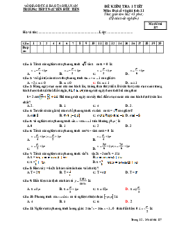 Đề kiểm tra 1 tiết Đại số và Giải tích 11 chương 1 (Lượng giác) trường THPT Nguyễn Hữu Tiến – Hà Nam