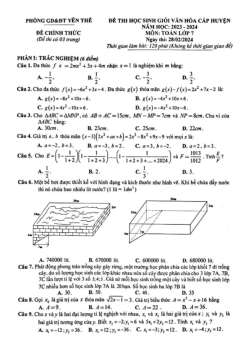 Đề thi học sinh giỏi Toán 7 năm 2023 – 2024 phòng GD&ĐT Yên Thế – Bắc Giang