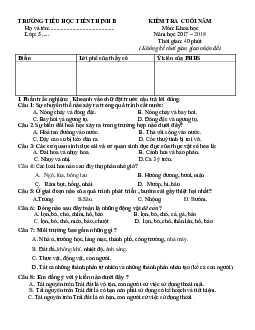 Đề thi học kì 2 môn Khoa học lớp 5 trường Tiểu học Tiến Thịnh B năm 2017 - 2018