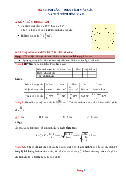Phương pháp giải hình học 9 hình cầu- diện tích mặt cầu (có đáp án và lời giải chi tiết)