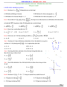 Đề kiểm tra 1 tiết Giải tích 12 chương 1 (Hàm số) năm học 2017 – 2018 trường THPT chuyên Long An