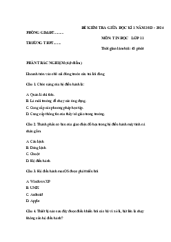 Đề thi giữa học kì 1 môn Tin học 11 năm 2023 - 2024 sách Kết nối tri thức với cuộc sống