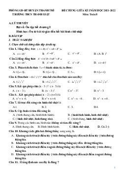 Đề cương giữa kì 1 Toán 8 năm 2021 – 2022 trường THCS Thanh Liệt – Hà Nội