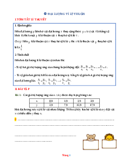 Bài tập toán lớp 7 đại lượng tỉ lệ thuận ( có lời giải chi tiết )