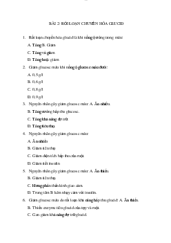 Câu hỏi trắc nghiệm ôn tập môn Sinh lý bệnh - Miễn dịch nội dung chương 2: Rối loạn chuyển hóa Glucid