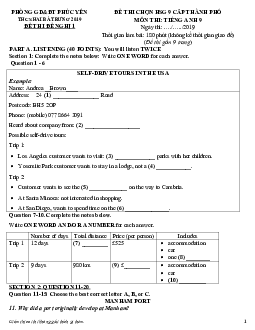 Đề Thi Chọn HSG 9 Cấp Thành Phố Môn Thi Tiếng Anh 9 - Phòng Gd&đt Phúc Yên Thcs Hai Bà Trưng 2019