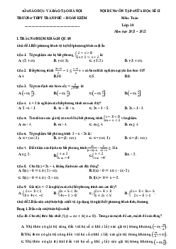 Ôn tập giữa học kì 2 Toán 10 năm 2021 – 2022 trường THPT Trần Phú – Hà Nội