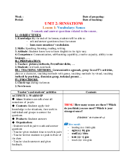 Giáo án Tiếng Anh 8 Unit 2: Sensations | Friends Plus