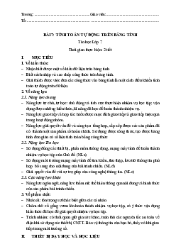 Giáo án Tin học 7 Bài 7: Tính Toán Tự Động Trên Bảng Tính sách Kết nối tri thức với cuộc sống