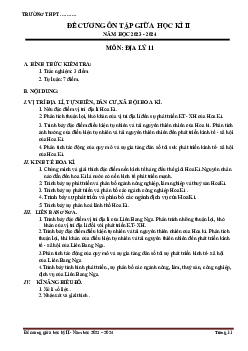 Đề cương ôn tập giữa học kì 2 môn Địa lí 11 sách Kết nối tri thức với cuộc sống