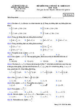 Đề cuối kỳ 2 Toán 12 năm 2022 – 2023 trường THPT Đức Hòa – Long An