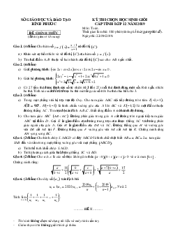 Đề thi chọn học sinh giỏi tỉnh Toán 12 năm 2019 sở GD&ĐT Bình Phước