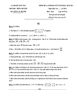 Đề HK1 Toán 10 (chuyên) năm 2021 – 2022 trường chuyên Nguyễn Tất Thành – Kon Tum