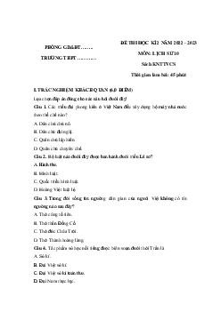 Đề thi học kì 2 lớp 10 môn Lịch sử Kết nối tri thức năm 2023 - Đề 1