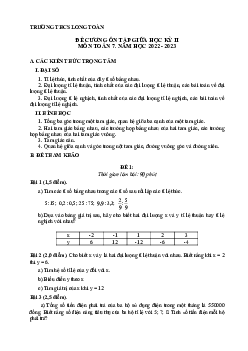 Đề cương giữa kì 2 Toán 7 năm 2022 – 2023 trường THCS Long Toàn – BR VT
