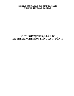 Đề thi Olympic 10 tháng 3 lần thứ 3 môn Tiếng Anh năm 2019 môn Tiếng Anh 11 THPT Cao Bá Quát