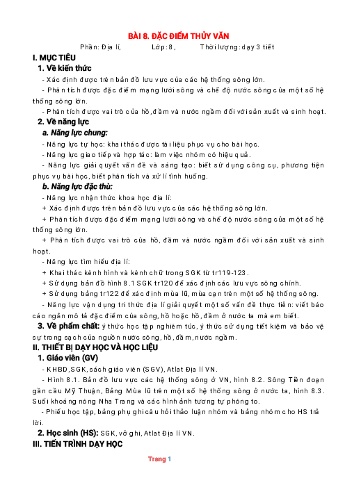 Giáo án môn Địa lí 8 Chân trời sáng tạo học kỳ 2