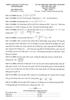 Đề học sinh giỏi huyện môn Toán năm 2022 – 2023 phòng GD&ĐT Di Linh – Lâm Đồng