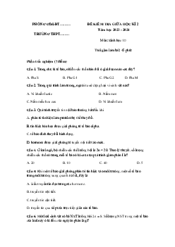 Đề thi giữa học kì 2 môn Sinh học lớp 10 năm 2023 - 2024 (Sách mới) | Cánh diều đề 4