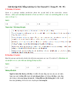 Giải bài tập SGK Tiếng Anh lớp 12: Test Yourself C (Trang 93 - 94 - 95)