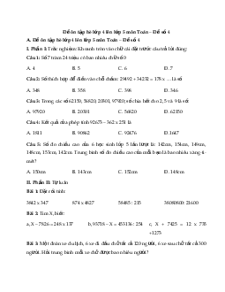 Đề ôn tập hè lớp 4 lên lớp 5 môn Toán 2024 - Đề số 4