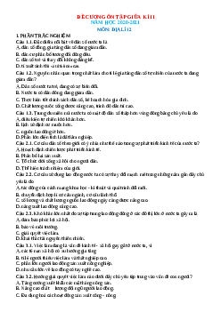 Đề cương ôn tập môn Địa lí 12 giữa học kỳ 2 năm học 2020-2021