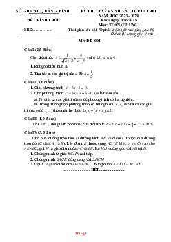 Đề thi tuyển sinh vào lớp 10 THPT năm 2023-2024 môn toán chung Sở GD Quảng Bình (có đáp án và lời giải chi tiết)
