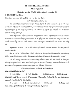 Đề thi giữa học kì 1 môn Ngữ văn lớp 7 năm 2023 - 2024 KNTT - Đề 11