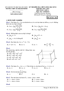 Đề kiểm tra HK2 Toán 11 năm 2018 – 2019 trường Võ Thành Trinh – An Giang