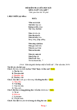 Đề kiêm tra giữa kì học 1 môn văn 7 chân trời sáng tạo ( có đáp án )-đề 4