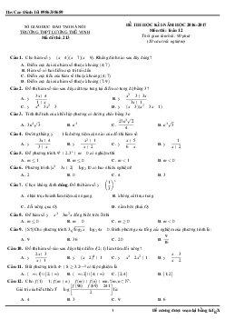 Đề thi HK1 Toán 12 năm học 2016 – 2017 trường Lương Thế Vinh – Hà Nội