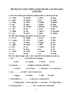 Đề ôn tập thi vào Lớp 6 môn Tiếng Anh